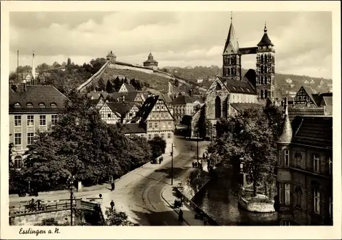 Ak Esslingen am Neckar, Teilansicht mit Stadtmauer und Kirche