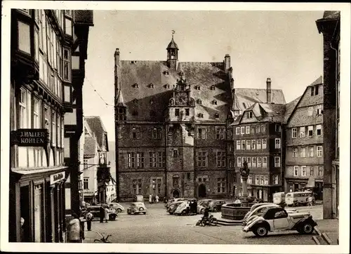 Ak Marburg Lahn, Rathaus, Geschäft J. Haller Kohlen