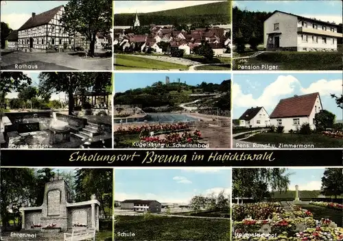 Ak Breuna in Hessen, Rathaus, Pension Pilger, Ehrenmal, Schule, Heldenfriedhof
