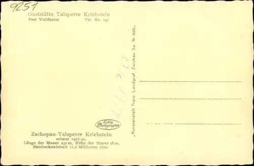 Ak Kriebstein Mittelsachsen, Gaststätte Talsperre, Zschopau Talsperre