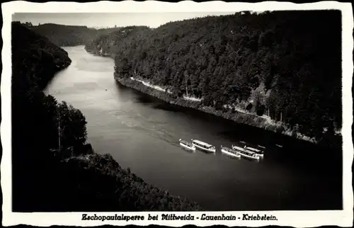 Ak Lauenhain Mittweida in Sachsen, Zschopautalsperre, Blick hinab zu den Salondampfern