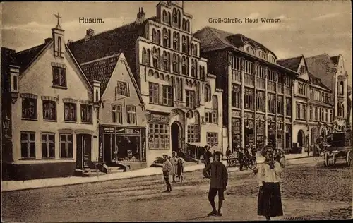 Ak Husum in Nordfriesland, Große Straße, Haus Werner, Passanten