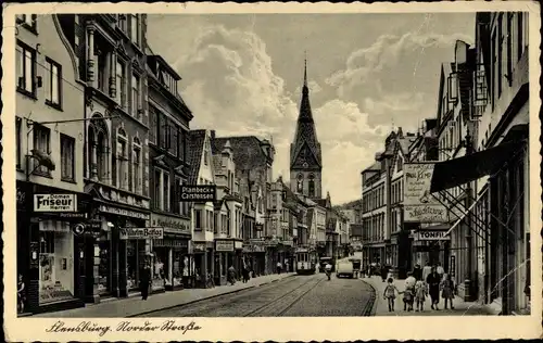 Ak Flensburg in Schleswig Holstein, Partie auf der Norder Straße, Kirchturm, Geschäfte