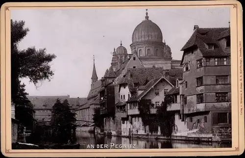 Kabinettfoto Nürnberg in Mittelfranken Bayern, Synagoge, Pegnitzpartie