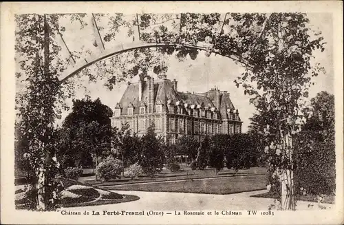 Ak La Ferté Fresnel Orne, La Roseraie et le Chateau