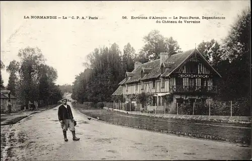 Ak Condé sur Sarthe Orne, Le Pont Percé, Dependances du Chateau de Vervaine