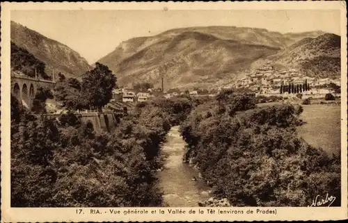 Ak Ria Pyrénées Orientales, Vue generale et la Vallee de la Tet
