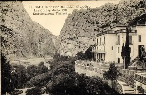 Ak Saint Paul de Fenouillet Pyrénées Orientales, Les Gorges de la Fou, Etablissement Thermal