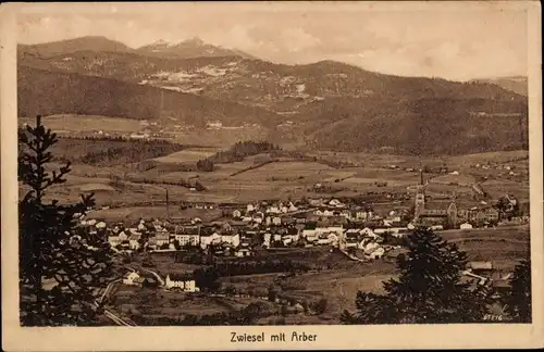 Ak Zwiesel im Bayerischen Wald, Blick auf den Ort, Arber