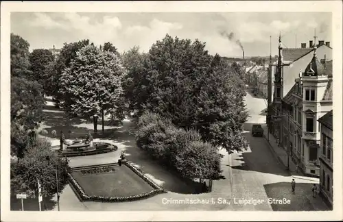 Ak Crimmitschau in Sachsen, Blick auf die Leipziger Straße, Park