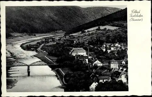 Ak Bad Karlshafen an der Weser, Panorama vom Ort, Brücke