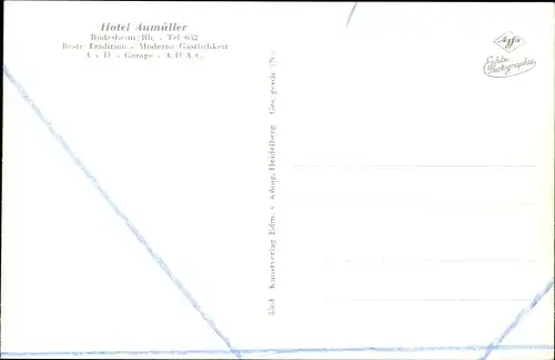 Ak Rüdesheim am Rhein, Hotel Aumüller, Außen- und Innenansicht