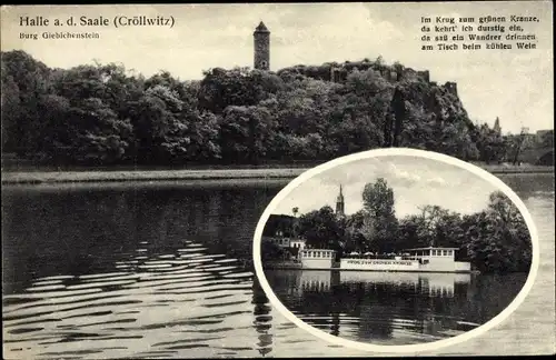 Ak Cröllwitz Halle an der Saale, Krug zum grünen Kranze, Burg Giebichenstein