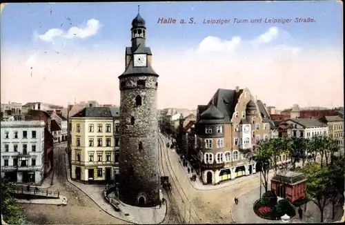 Ak Halle an der Saale, Leipziger Turm und Straße, Zieher 10311