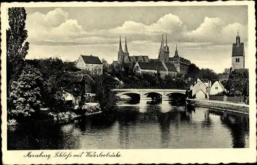 Ak Merseburg an der Saale, Schloss, Waterloobrücke