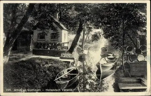 Ak Giethoorn Overijssel Niederlande, Flusspartie, Ruderboote