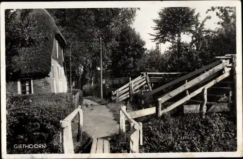 Ak Giethoorn Overijssel Niederlande, Ortspartie, Haus, Brücke