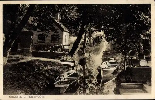 Ak Giethoorn Overijssel Niederlande, Flusspartie, Ruderboote