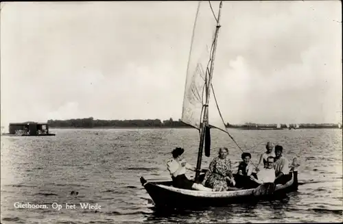 Ak Giethoorn Overijssel Niederlande, Op het Wiede, Segelboot