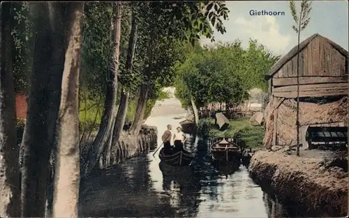 Ak Giethoorn Overijssel Niederlande, Flusspartie, Ruderboote, Haus