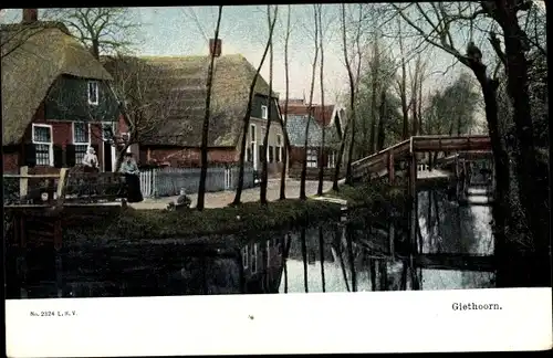 Ak Giethoorn Overijssel Niederlande, Flusspartie, Brücke, Häuser