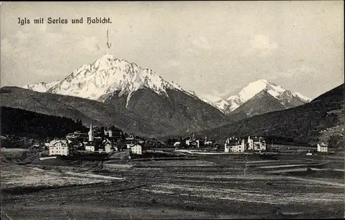 Ak Igls Innsbruck in Tirol, Blick auf den Ort mit Serles und Habicht