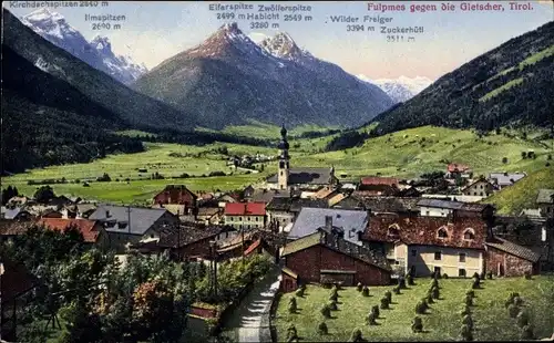 Ak Fulpmes in Tirol, Blick auf den Ort, Gletscher, Zuckerhütl, Wilder Freiger