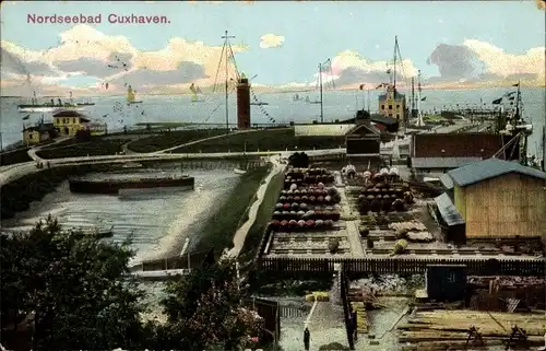 Ak Cuxhaven in Niedersachsen, Hafenpartie