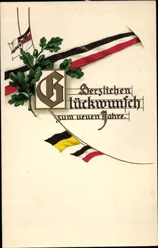 Ak Glückwunsch Neujahr, Reichsflagge, Zweibund
