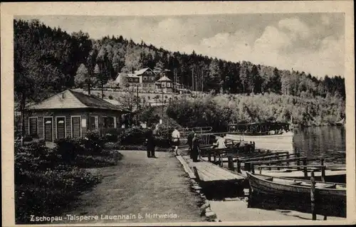 Ak Lauenhain Mittweida in Sachsen, Zschopau-Talsperre, Boote, Häuser