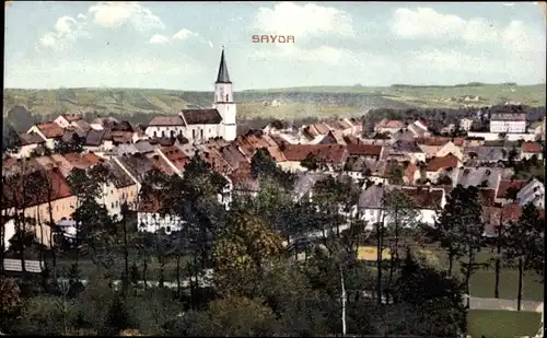 Ak Sayda im Erzgebirge, Gesamtansicht des Ortes mit Kirche 