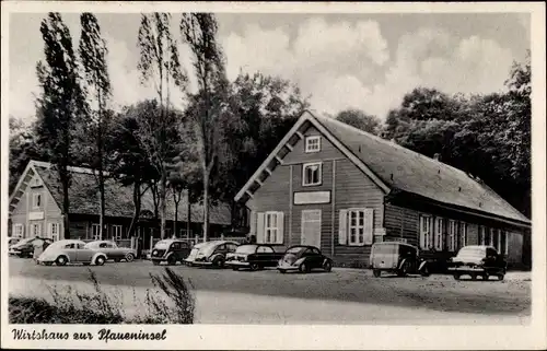 Ak Berlin Zehlendorf Wannsee, Wirtshaus zur Pfaueninsel, Autos