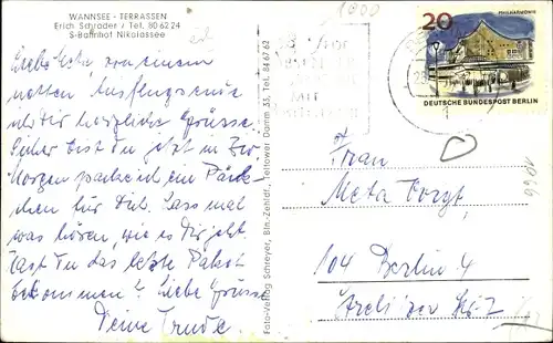 Ak Berlin Zehlendorf Nikolassee, Wannsee Terrassen, Inh. Erich Schrader
