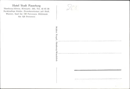 Ak Hamburg Altona, Hotel Stadt Pinneberg, Königstraße 260