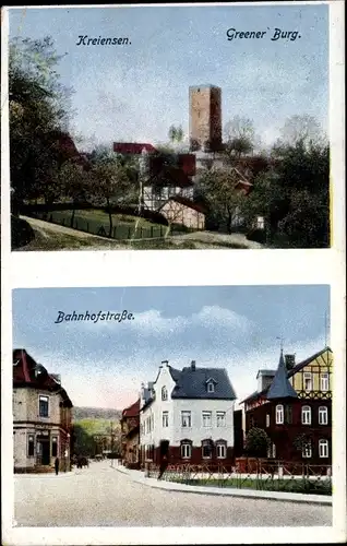 Ak Kreiensen Einbeck, Greener Burg, Turm, Bahnhofstraße