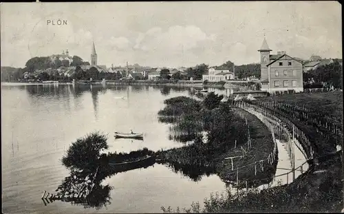 Ak Plön in Holstein, Uferpartie mit Stadtbild