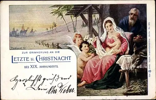 Künstler Ak Plockhorst, Glückwunsch Weihnachten, Letzte Christnacht XIX. Jahrhundert, Krippenszene