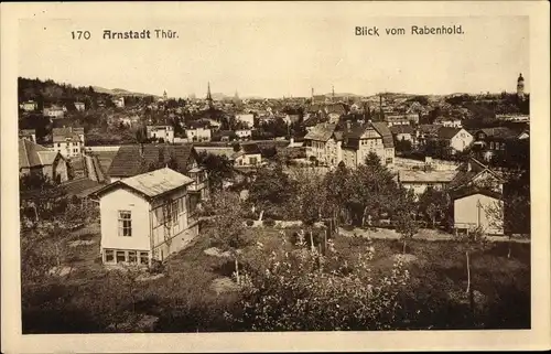 Ak Arnstadt in Thüringen, Blick vom Rabenhold auf den Ort