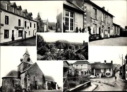Ak La Roche Mabile Orne, Au centre La Butte Chaumont, Kirche, Restaurant