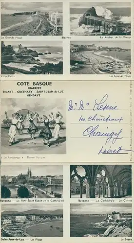 Ak Biarritz Pyrénées Atlantiques, Bayonne, Saint Jean de Luz,La Rocher de la Vierge, La Grande Plage