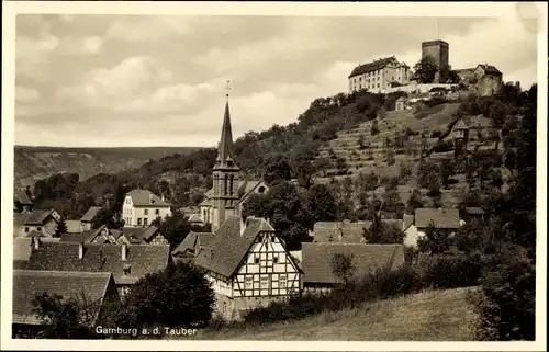 Ak Gamburg Werbach an der Tauber, Kirche, Ortspartie, Burg