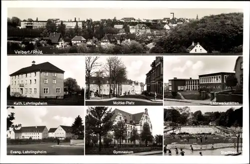 Ak Velbert im Rheinland, Totale, Lehrlingsheime, Gymnasium, Stadtbad, Moltke Platz