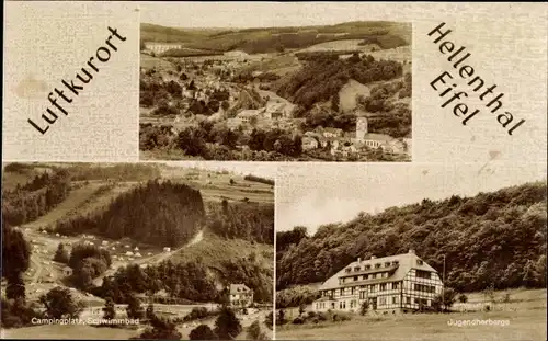Ak Hellenthal in der Eifel, Teilansicht, Jugendherberge, Campingplatz, Schwimmbad