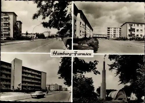 Ak Hamburg Wandsbek Farmsen Berne, Detailansichten, Wohnblöcke, Kirche