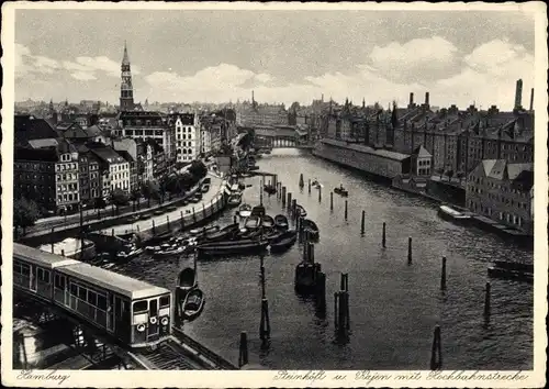 Ak Hamburg Mitte Altstadt, Steinhöft u. Kajen mit Hochbahnstrecke