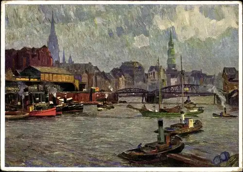 Künstler Ak Gabel, P. E., Hamburg, Innenhafen und Baumwall