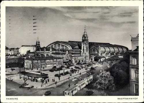 Ak Hamburg, Blick auf den Hauptbahnhof, Straßenbahn, Kiosk