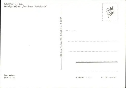Ak Oberhof im Thüringer Wald, Waldgaststätte Forsthaus Sattelbach