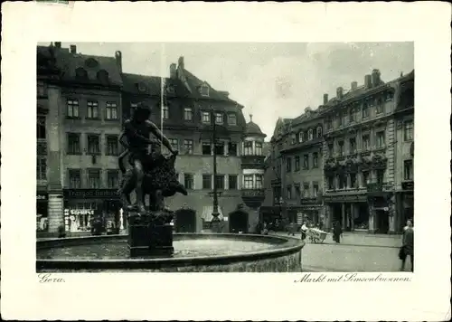 Ak Gera in Thüringen, Markt mit Simsonbrunnen