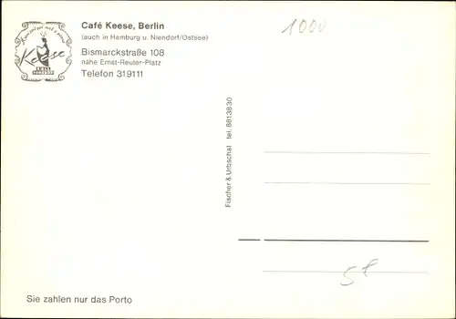 Ak Berlin Charlottenburg, Café Keese, Bismarckstraße 108